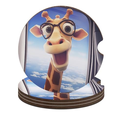 Juego de 4 Posavasos para Auto con Giraffe Wearing Glasses miniatura 1