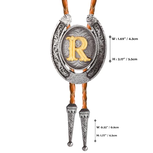 Image of Vintage Western Cowboy Monogram Initial Letter Bolo Tie for Men | Premium brown braided leather, adjustable sliding clasp, anti-tarnish alloy pendant, versatile A-Z western bolo tie