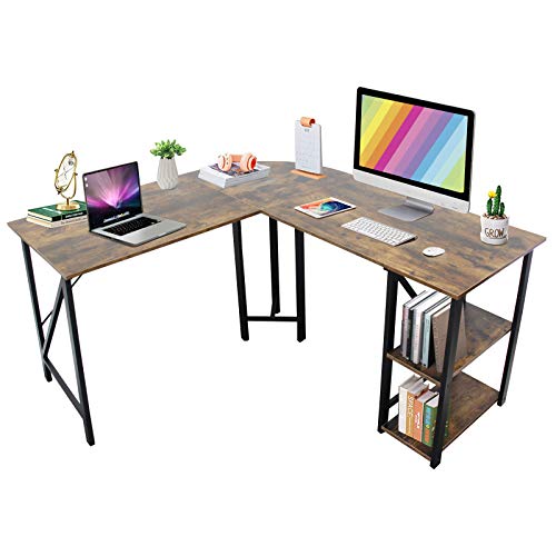 59\"x55\" Large L Shaped Corner Table Computer Desk, Bizzoelife Home Office PC Laptop Gaming Desks with CPU Stand and Storage Shelf, Wood & Steel Study Writing Workstation for Space-Saving (All Rustic)