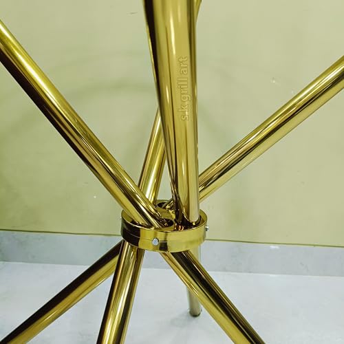 Image of Folding Dining Table for Office, Home, Cafe - 36-inch Round 12 MM Thick Toughened Glass Top with Stainless Steel Frame (Golden Finish)
