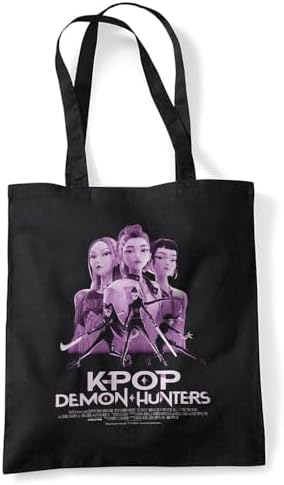 Kpop Demon Hunters Huntrix Chibi Gruppe – Wiederverwendbare Einkaufstasche, Schwarz, Für Fans & Unterwegs