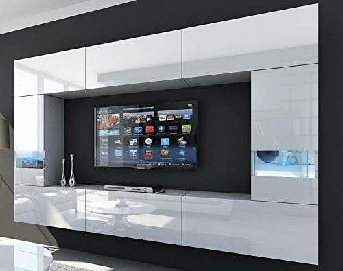 White Gloss C29 1A Living Room Furniture Set Entertainment Media Wall Center Cupboard Storage Push to Open TV Cabinets for Living Room