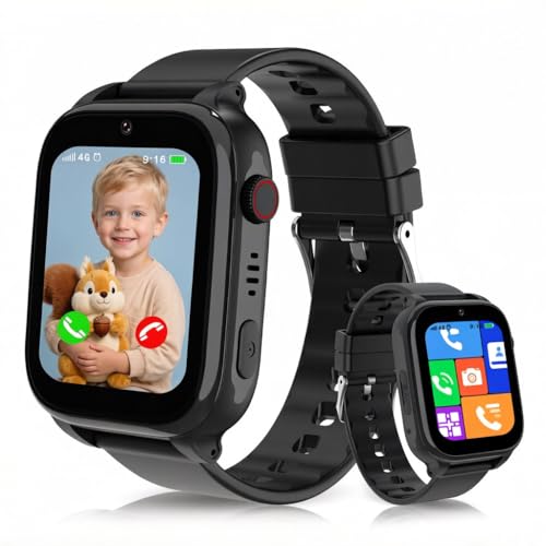 Reloj Inteligente Niño 4G, Reloj GPS Niños Localizador y Llamadas, SOS, Juegos, Chat, Videollamada, Despertador, Modo Clase, Album de Foto, Podómetro, IP68 Impermeable, Regalo de Cumpleaños de Navidad