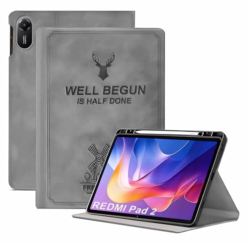 Image of ProElite Case Cover for Xiaomi Redmi Pad 2 11 inch Case, Deer Flip case Cover for Xiaomi Redmi Pad 2 11 inch Case with Pen Holder [Auto Sleep Wake Feature], Grey