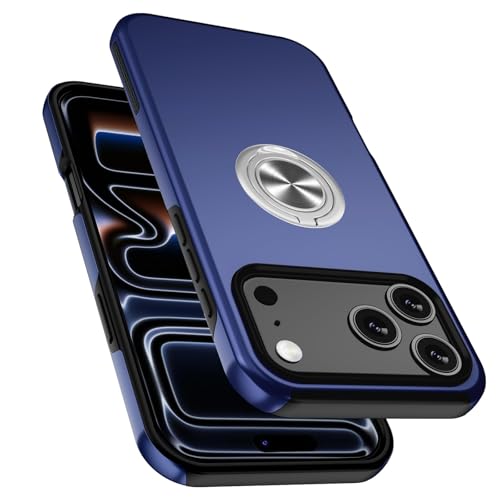Coque iPhone 17 Pro bleu anneau caché rigide anti-chute mat