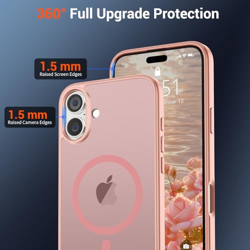 Image of SUPFINE Magnetic for iPhone 16 Case (Compatible with MagSafe) (Military Grade Drop Protection) Slim Translucent Matte Shockproof with Anti-Fingerprint Phone Case,Pink