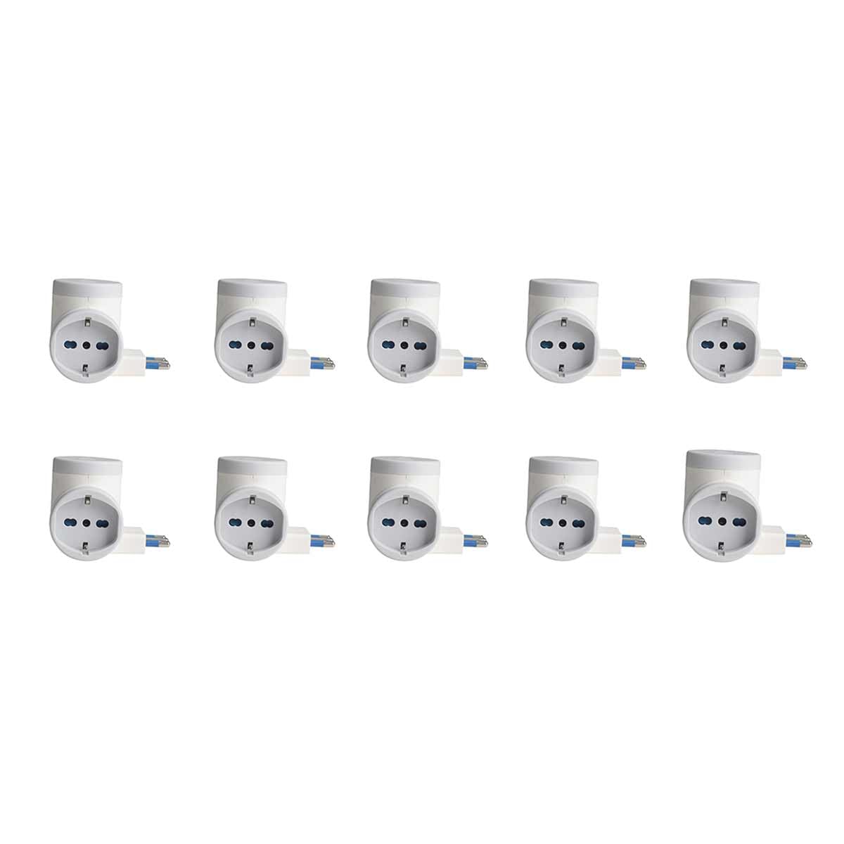 Adattatore da Viaggio Tutto in 1, Spina 16A con 2 Prese Universali 10A/16A + 1 USB A (2.4A 12W)+ 1 USB C (3A 15W) Carica Rapida (10 Pezzi)