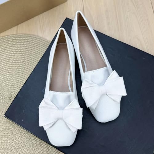 Image of WENJIAZHIZHI Square Toe Bow Ballet Slip-On | Classic Suede Finish,Chic Bow Detail,Effortless Everyday Style,Wedding Party Office,Plus Size Available
