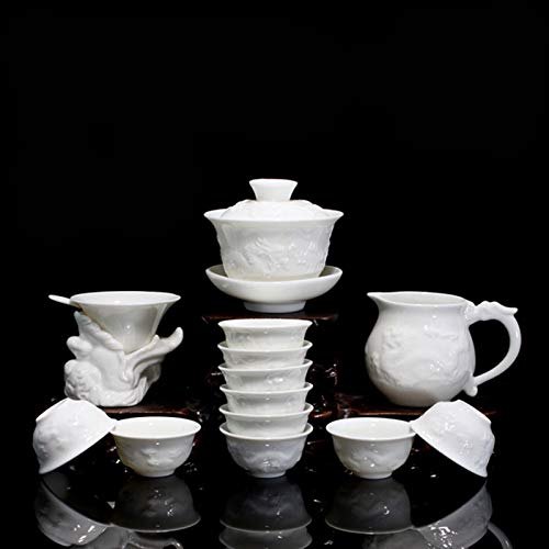 Biały serwis do herbaty, Bone China serwis do herbaty Kung Fu prezent porcelana smoka, 14-częściowy serwis do herbaty Miska serwis do herbaty Bone China serwis do herbaty White Series (różne modele)