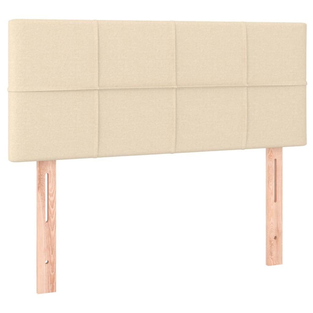 Cama con somier de tela crema con colchón de muelles ensacados y colchón de dureza media para un sueño reparador