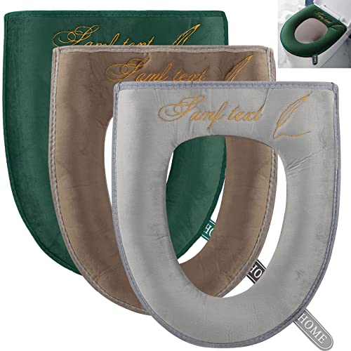 Windfromort Cubierta de Asiento de Inodoro Gruesa, Cojín de Asiento de Inodoro Lavable con Cremallera, Universal Fundas Suaves WC Alfombrilla de Asiento de Inodoro con Mango - 3PCS Cover