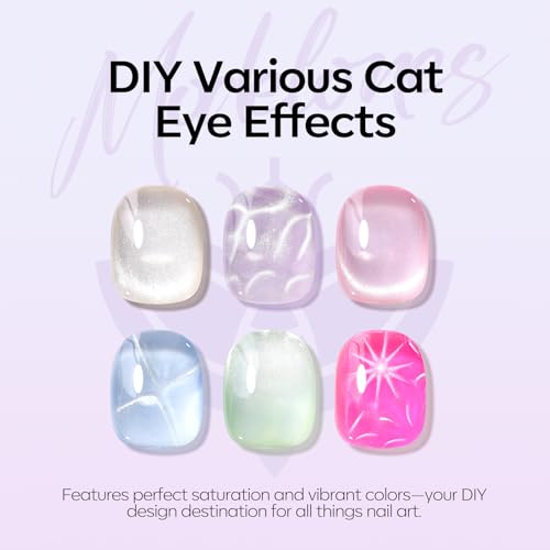 Image of Modelones Cat Eye Gel Nail Polish, 6 Colors Glitter Summer Pink Blue Green Blue Gel Polish Set with Magnet Sparkle Translucent Nail Polish Kit Soak Off Led Nail Art Manicure Salon DIY Gifts