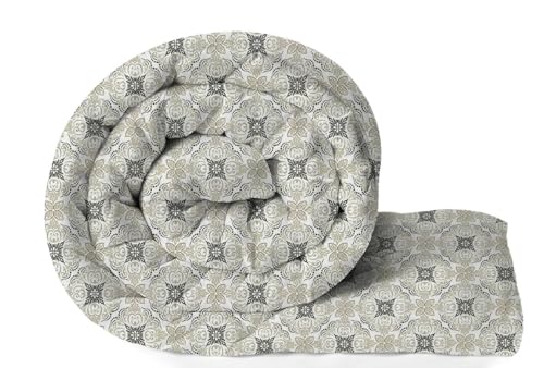 Image of HOMEKART 220 GSM Reversible Microfiber AC Comforter for King Size Bed | 3-Layer Quilted All-Season Duvet for Mild Winter | Soft & Breathable (220 x 240 cm, Floral, Grey & White)