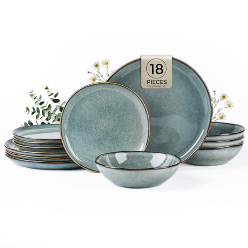AmorArc Ceramic Dinnerware Sets,Handmade Reactive Glaze Stoneware Plates and Bowls Sets,Highly Scratch Resistant | Dishwasher & Microwave Safe Dishes Set,Service for 6 (18pc)