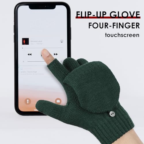 Achiou Convertible Mittens Fingerless Gloves for Men and Women, Thermal Knit Touchscreen Gloves with Flip Cover for Texting, Driving, Outdoor