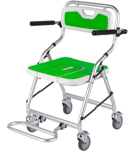 Silla de ducha con ruedas para ancianos y discapacitados, asiento de ducha plegable con cojín de EVA, capacidad de carga de 330 libras, silla cómoda versátil para uso doméstico