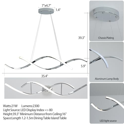 Tongciyu FD-1051-CHROME Dining Room Light Fixtures Over Table,Dimmable Chandeliers For Dining Room,L35.4In Chrome Chandelier,Height Adjustable Pendant Lights Kitchen Island 21W thumb #1