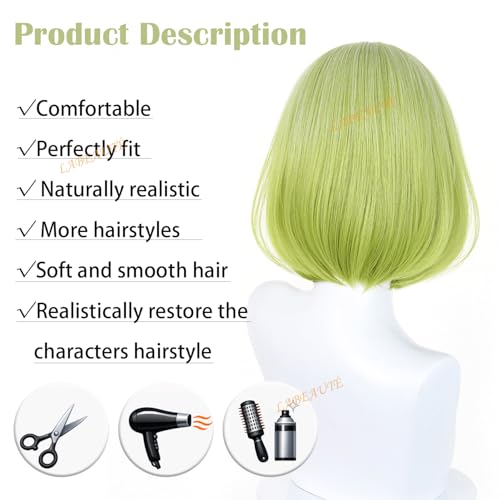 Image of LABEAUTE Coco Cosplay Wig 30cm Green Short Bob Wig for Witch Hat Atelier Costume Heat Resistant Synthetic Hair for Halloween /Party
