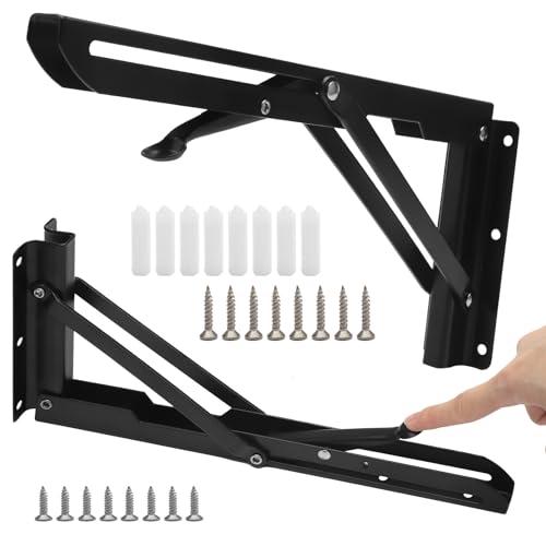 Lot de 2 consoles pliables en acier inoxydable - Charge maximale : 300 mm - Jusqu'à 120 kg - Charnières - Avec système de verrouillage - Support d'étagère