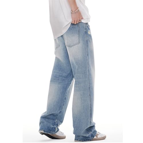 EnllerviiD Men's Ripped Baggy Jeans Wide Straight Leg Loose Fit Distressed Denim Pants Hip Hop Streetwear3