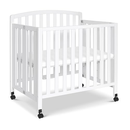 Davinci Dylan Folding Portable 3-in-1 Convertible Mini Crib and Twin Bed in White, Greenguard Gold Certified