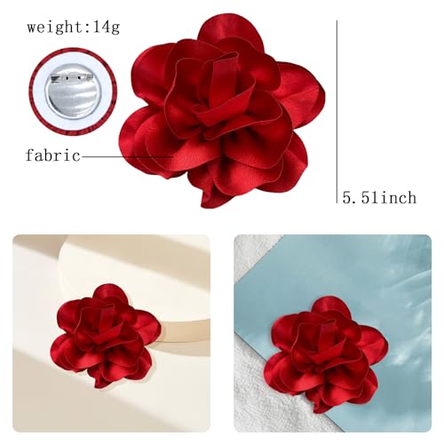 Image of Dainty Satin Fabric Flower Brooches for Women Large Rose Floral Brooch for Party Dance Wedding Banquet Elegant Camellia Fashion Brooch Pin for Women Girl 5.5inch