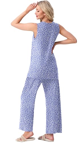 Image of PrinStory Womens Pajamas Sets 2 Piece Soft Pjs for Women Sleeveless Pajama Set Summer Loungewear with Pockets
