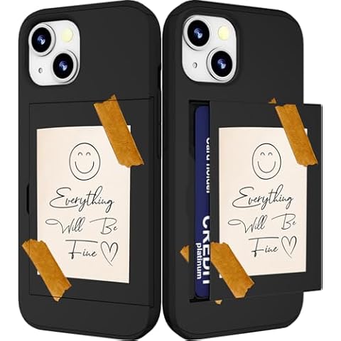 IWONE Compatible with iPhone 15 Case Cute with Card Holder Slim Slot Phone 15 Wallet Cases for Women/Everything Will Be Fine Heart Inspirational Motivational Cover