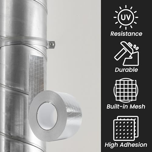 Image of 2-Pack 3 inch Inch x 164 Ft / 55 Yards Long Aluminum Foil Tape with Mesh - Strong Metal Insulation Adhesive Heavy Duty Ductwork Tape - Waterproof High /Low Temperature HVAC Vent Hose Dryer Leak Repair Tape