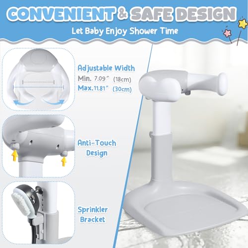 Image of Orzbow Baby Bath Stand, Adjustable Height Baby Shower Stand, Toddler Shower Standing Support with Non-Slip Base for Infant 6-36 Months, Easy-Use, Ideal Gift, Gray
