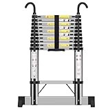 Telescopic Ladder 3.2m, Extendable Ladder Stainless Steel with Hooks, Height Adjustment, Convenient and Fast to Use