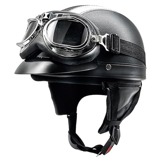 Casco De Moto Vintage con Gafas, Casco Jet Vintage, Cascos Half-Helmet para Hombres Y Mujeres Homologado Dot/ECE, Cascos Abiertos De Moto para Cruiser Chopper 1,55-60CM