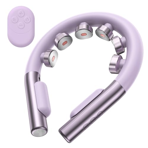 zenopax Electric Neck Massager with Heat Heated Neck and Shoulder Massager for Relaxation 10 Modes 16 Intensity Levels Cordless Rechargeable Portable Massager with RemotePurple