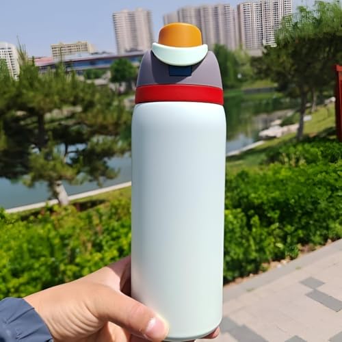 Image of FreeSip Gym Water Bottle with Straw & Chug Lid - Leak Proof Push Button Opening, BPA Free, Large Capacity Sports Bottle with Carry Handle (Grey, 960 ML)