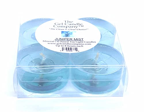 4 Pack Juniper Mist Scented Mineral Oil Based Up to 8 Hour Scented Tea Lights by The Gel Candle Company