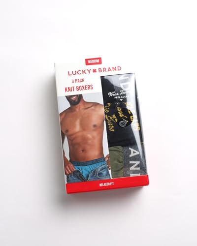 Lucky Brand Mens Boxer Shorts - 3 Pack Knit Cotton Boxers for Men with Functional Fly - Lightweight Mens Underwear Boxers3