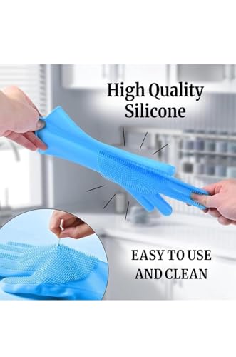 Image of Hand Gloves for Kitchen Cleaning, Dish Washing Silicone Gloves Dishwashing Hands wash utensil for women men, Home essentials Pet Hair Care Grooming, Car, Bathroom (Multicolour, Pack of 1)