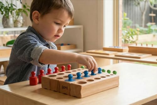 BOHS Montessori-Zylinderblöcke, 4 Holz-Steckpuzzles mit Knöpfen – Ansicht 2