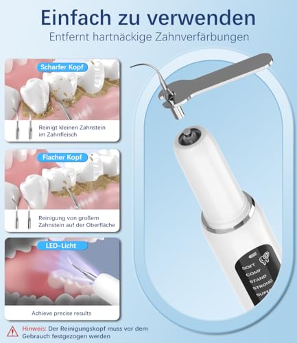Wrischan Zahnsteinentferner Zahnreinigung Set, Zahnreinigungsset Elektrische Zahnreiniger für Es Gibt 5 Modi, 4 Edelstahl-Reinigungsköpfe, Haustiere Zahnreinigung Set mit LED-Licht