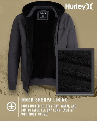 Hurley Men's Bomber Jacket - Cozy Skyler Sherpa Lined Full Zip Up Hoodie Jacket for Men - Casual Men's Jacket (S-XL)3