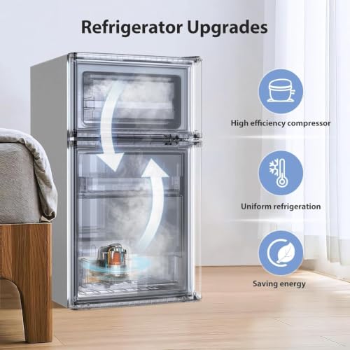 Image of Kismile 3.2 Cu.Ft Mini Fridge with Freezer, Compact Refrigerator, Grey | Removable Shelves, Two Doors, Adjustable Temperature, Perfect for Bedroom, Apartment, Office, Dorm