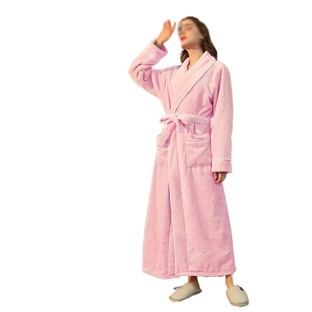 Men Winter Super Long Thick Warm Flannel Bathrobe Ankle Length Coral Fleece Bath Robes Women Soft Dressing Gown(M code)