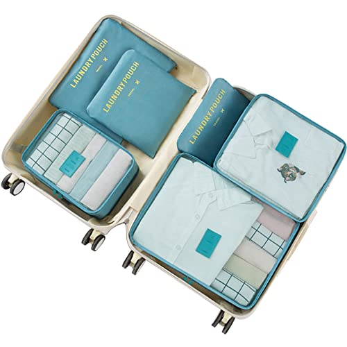 Koffer Organizer Set 6-teilig, kleidertaschen für Kleidung Kosmetik Schuhbeutel Kabel Aufbewahrungstasche, Reisen Organizer Tasche(blauer See) Cover