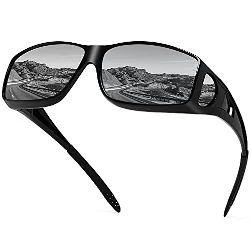 Sunglasses Fit Over Glasses, Polarized 100% UV Protection Wrap-around Sunglasses for Men & Women Driving