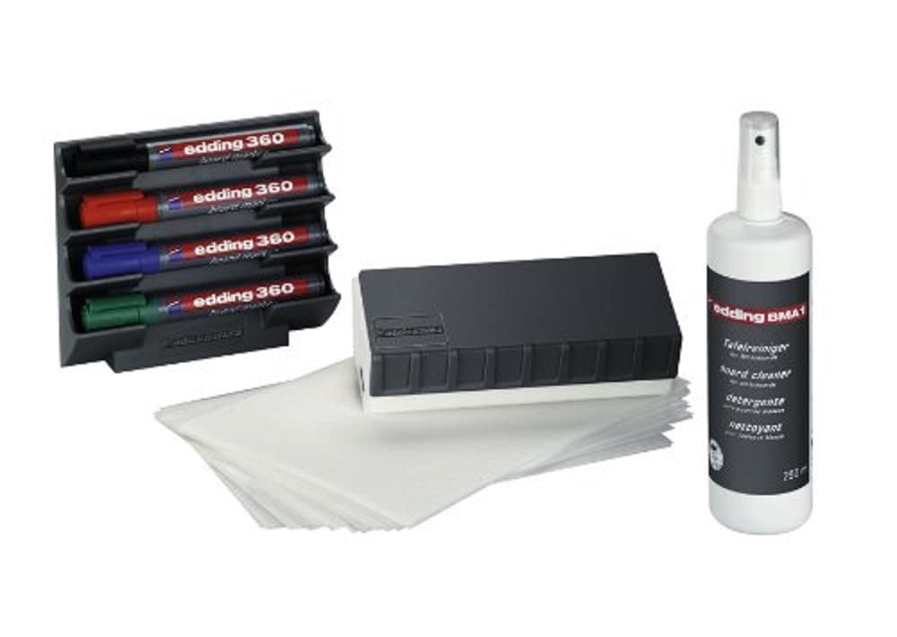 Juego de accesorios de marcador de pizarra blanca edding BMA 15 S - solución completa, juego de accesorios para trabajar en pizarra blanca, rotafolio - ideal para la oficina, el hogar, la escuela