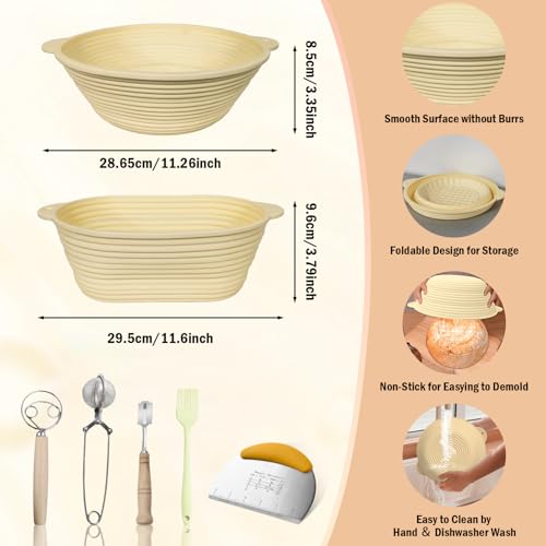 Cestas de fermentación plegables de silicona con kit de panadería amarillo 7
