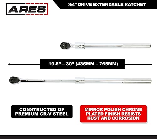 Image of ARES 42078 - 3 /4-Inch Drive Quick Release Extendable Ratchet - 72-Tooth Gear with 5 Degree Sweep - Handle Extends from 19.5 Inches to 30 Inches - Quick Release Drive Tang Locks Socket Securely