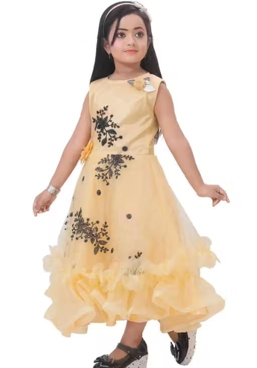 Image of Elegant Petal Flair Embroidered Party Frock for Girls