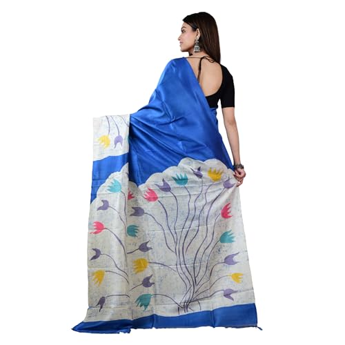 Image of 3stones Women's Mulberry Silk Saree | Printed Handwoven, Hand Batik Pure Saree with Unstiched Blouse Material Piece | Suitable for All Indian Weddings & Festivals | Traditional flower Prints
