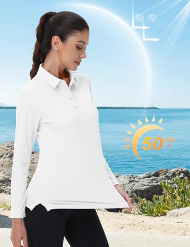 Image of MAGCOMSEN Women's Polo Shirts Long Sleeve Golf T Shirt Quick Dry UPF 50+ Sun Protection Lightweight Athletic Tennis Shirts